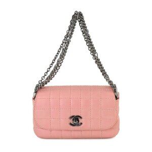 CHANEL Chocolate bar Chain Hand Bag Leather Pink Vintage Purse 90245229